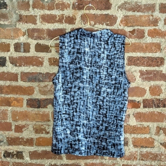 Rafaella Blue & Black Woven Pattern Sleeveless Blouse w/ Tie at Neck - Picture 8 of 11